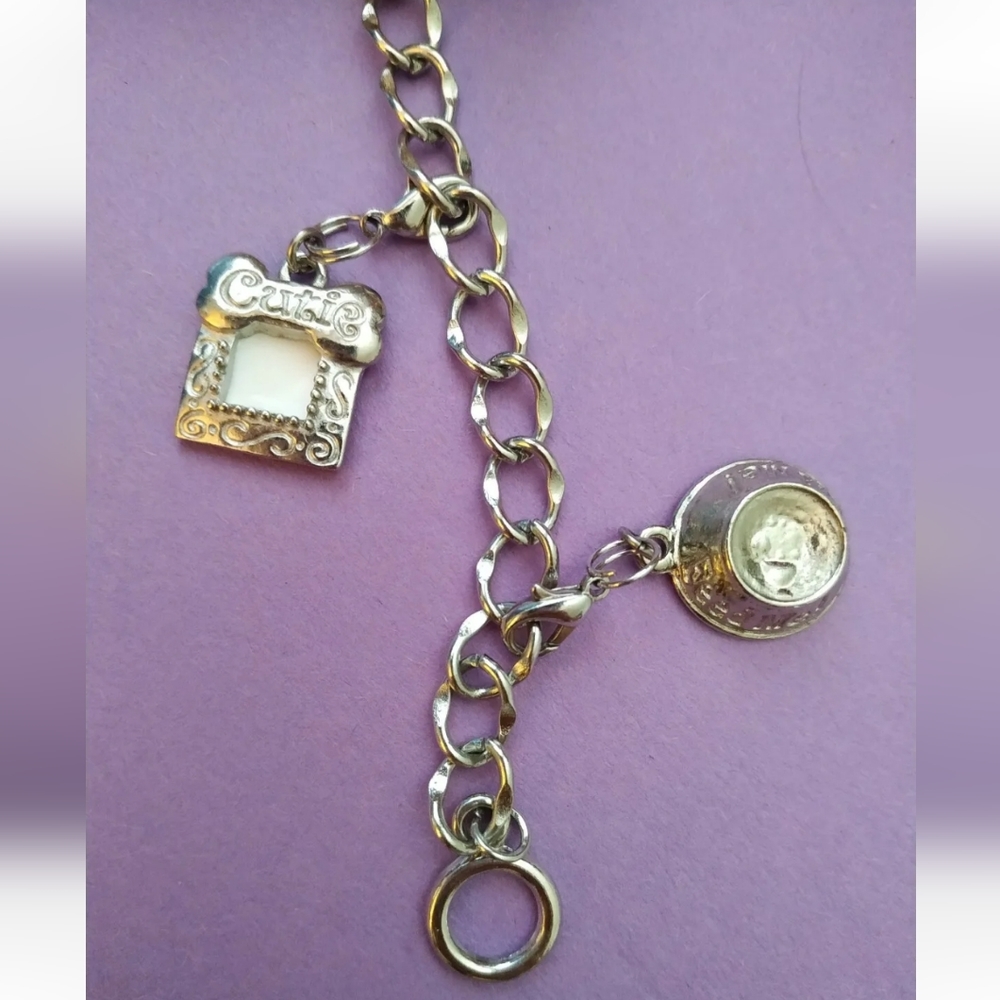 Puppy dog bracelet bowl picture frame charm silverplated  toggle clasp - Picture 2 of 7